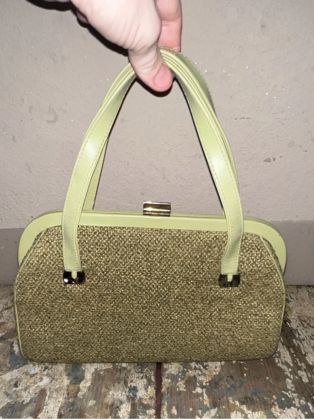 Vintage Stylish Green Woven Top-Handle Women's Bag